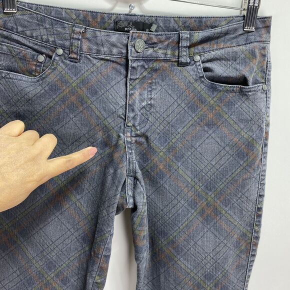 prAna Breathe Womens Size 8 Skinny Jeans Gray Plaid Ankle Zipper Stretch Casual - Picture 3 of 12
